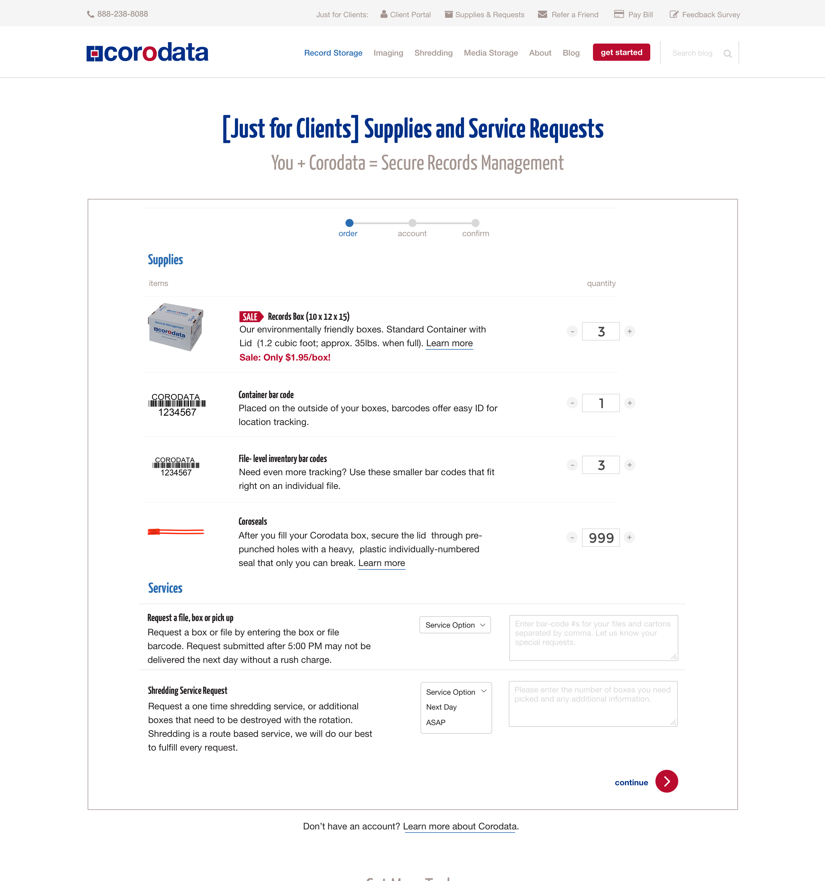Supplies and services order form - step 1